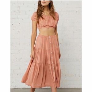RARE Christy Dawn Margot Peach Tiered Button-Front Midi (skirt only)